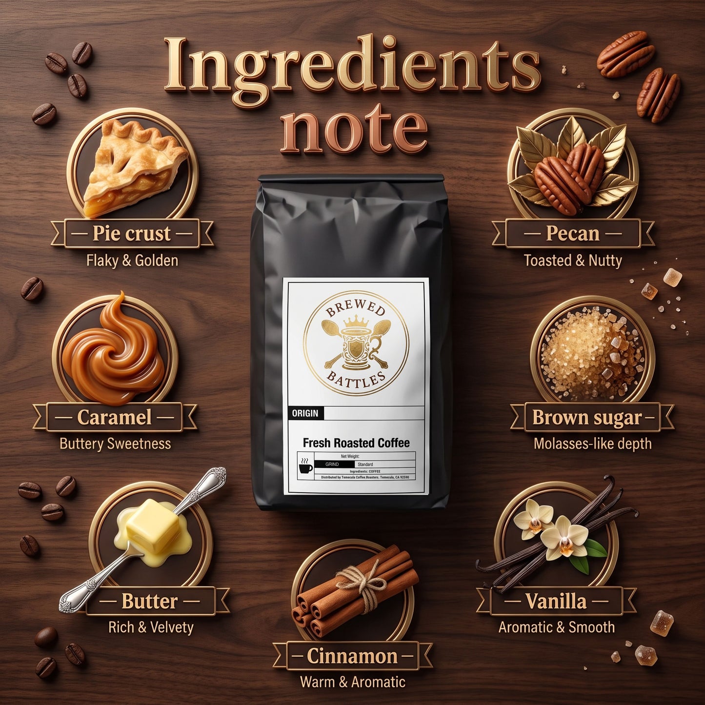 Pecan Pie Coffee | All Natural Flavored | Vegan Gluten Free No Added Sugar | Roasted Pecan, Caramel & Brown Butter — Single Origin Specialty Grade | Brewed Battles