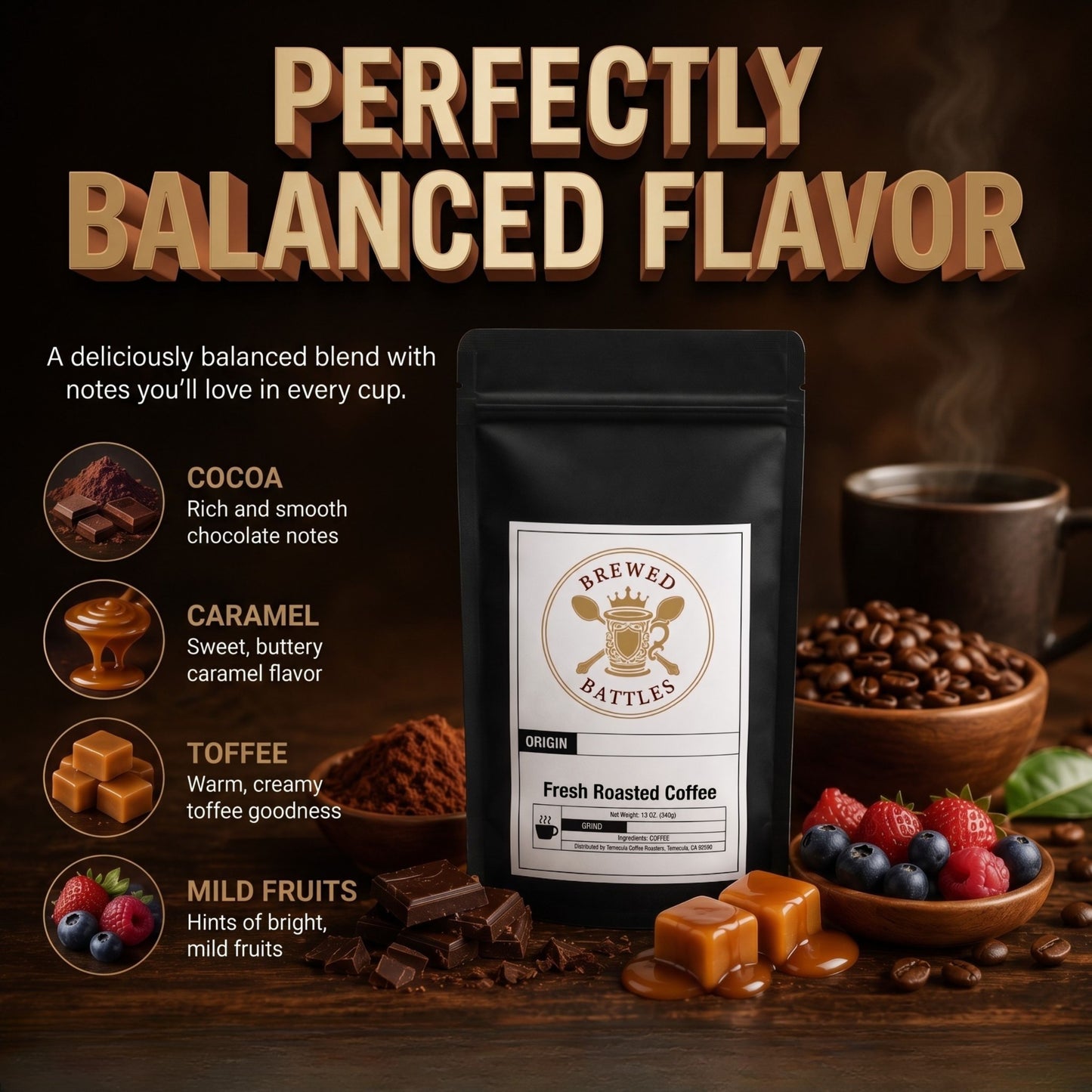 Gourmet Donut Shop Coffee Blend | Light Medium Roast | Cocoa, Caramel & Toffee | Perfectly Balanced Morning Coffee — Brewed Battles Coffee