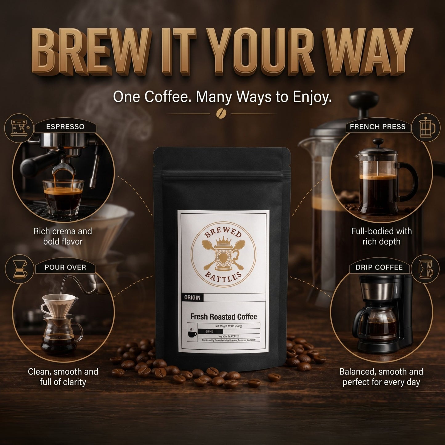 Gourmet Donut Shop Coffee Blend | Light Medium Roast | Cocoa, Caramel & Toffee | Perfectly Balanced Morning Coffee — Brewed Battles Coffee