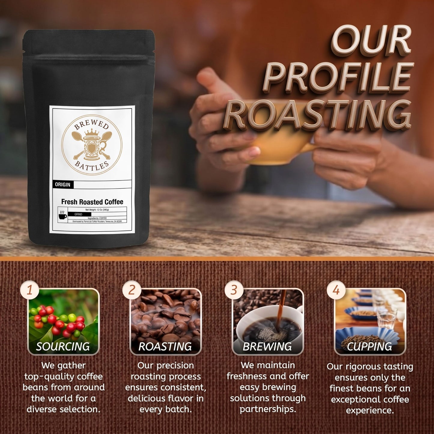 Gourmet Donut Shop Coffee Blend | Light Medium Roast | Cocoa, Caramel & Toffee | Perfectly Balanced Morning Coffee — Brewed Battles Coffee