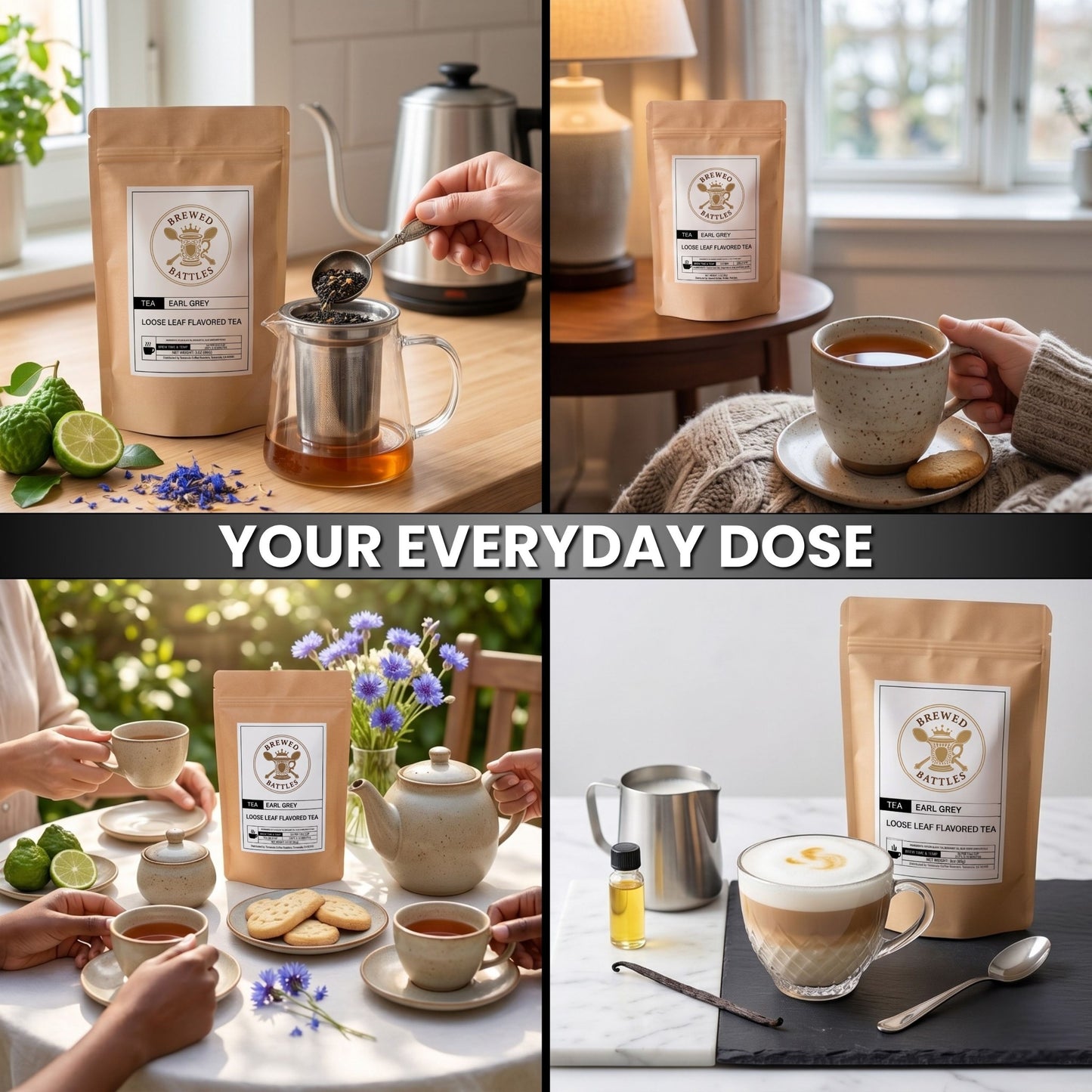 Earl Grey Loose Leaf Tea | Premium Ceylon Black Tea with Bergamot Oil & Blue Cornflowers | Floral Malty Citrus Brew | 3oz (88g) — Brewed Battles
