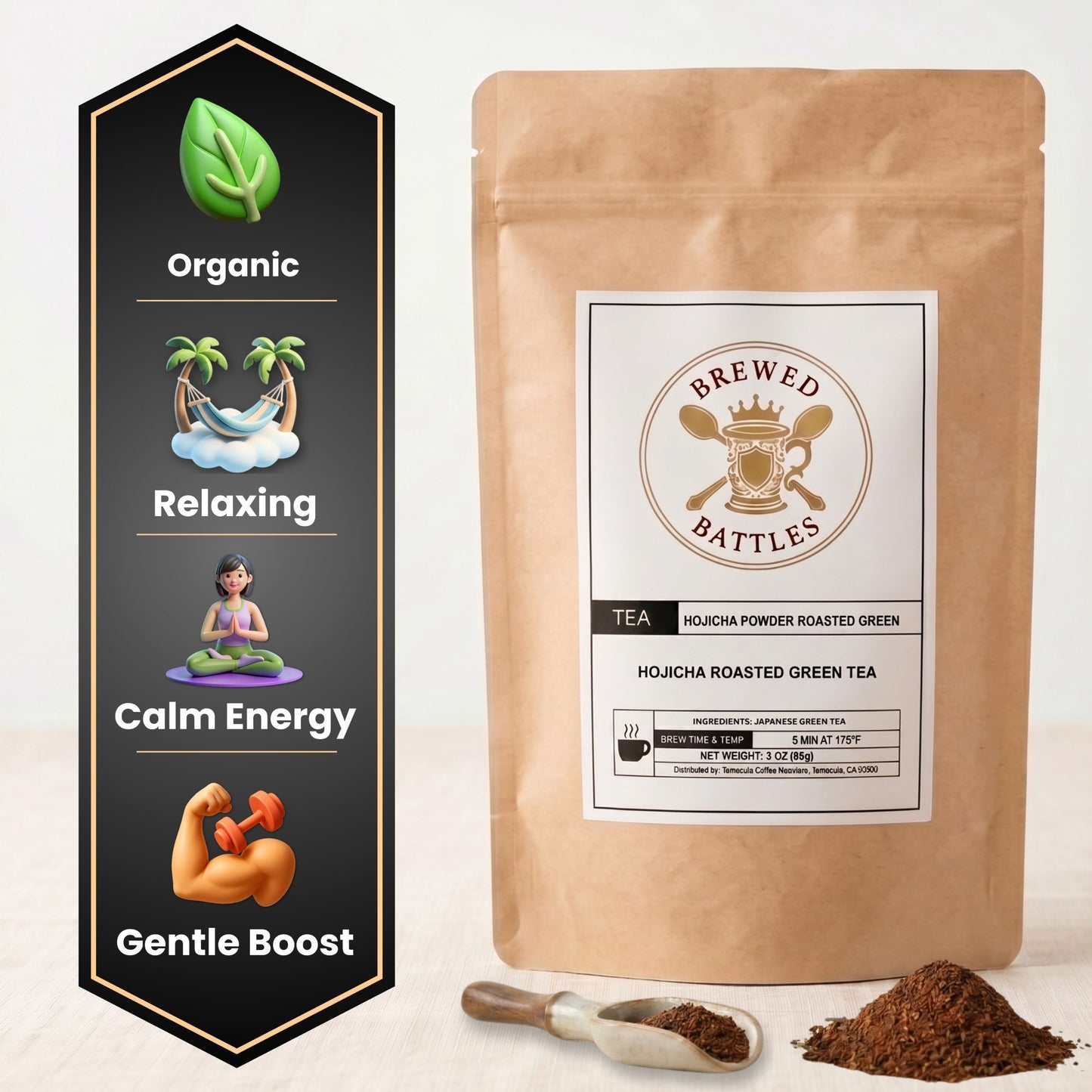 Hojicha Roasted Green Tea Powder — Japanese Roasted Green Tea Loose Powder | Smooth, Low Caffeine | Brewed Battles