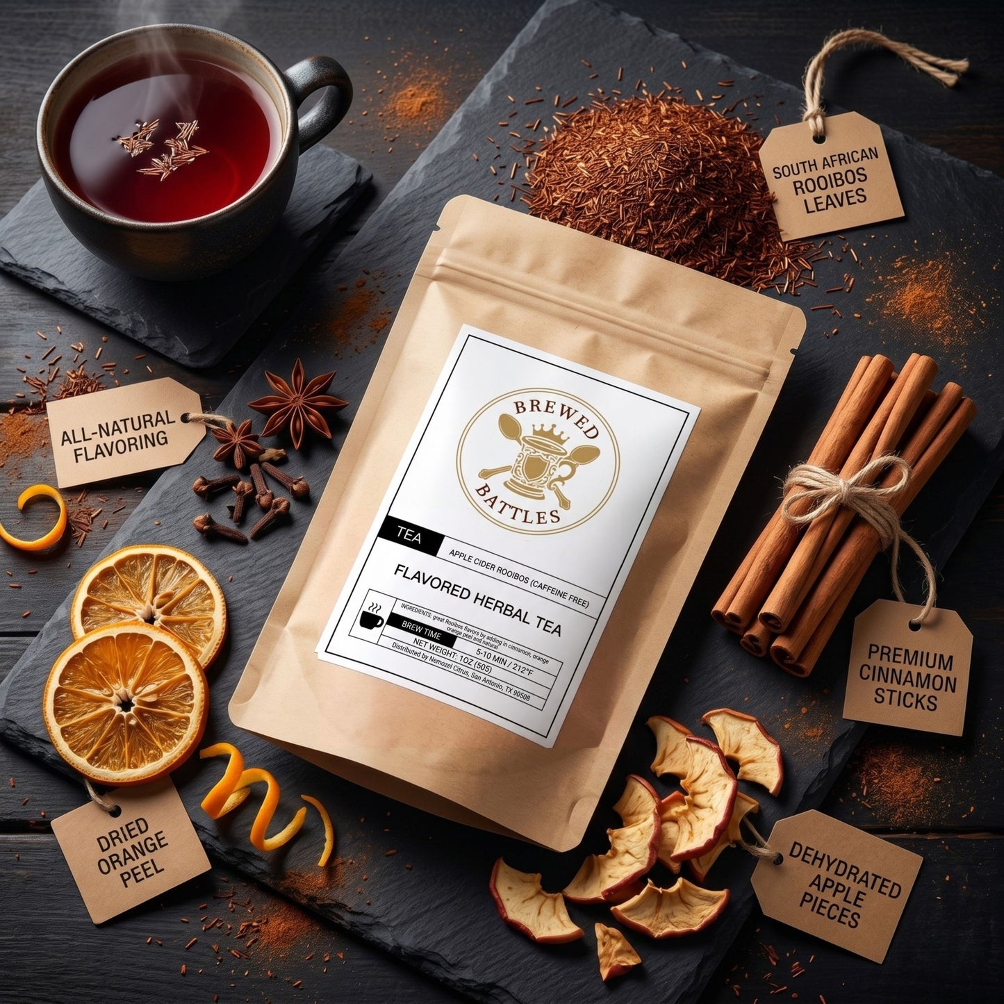Apple Cider Rooibos Tea – Caffeine Free Herbal Tea | Cinnamon Spice Loose Leaf Tea | Premium South African Red Bush Tea | Fall Tea Blend | 3oz