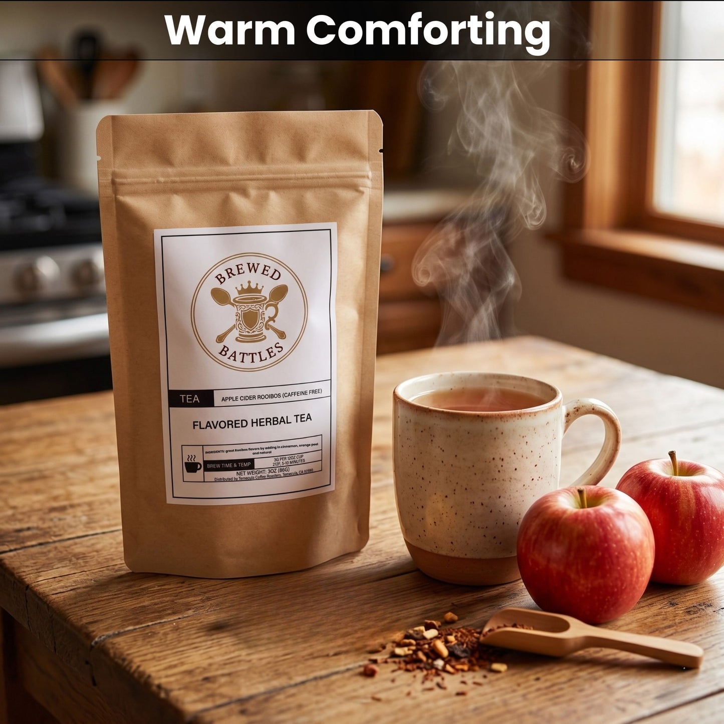Apple Cider Rooibos Tea – Caffeine Free Herbal Tea | Cinnamon Spice Loose Leaf Tea | Premium South African Red Bush Tea | Fall Tea Blend | 3oz