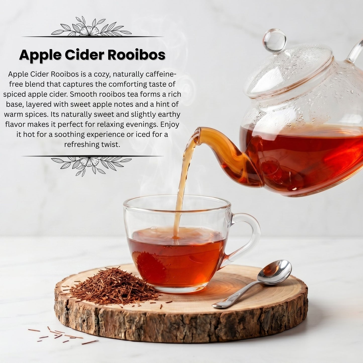 Apple Cider Rooibos Tea – Caffeine Free Herbal Tea | Cinnamon Spice Loose Leaf Tea | Premium South African Red Bush Tea | Fall Tea Blend | 3oz