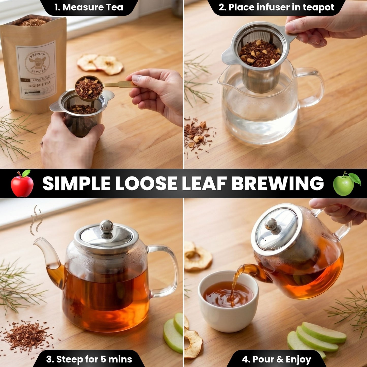 Apple Cider Rooibos Tea – Caffeine Free Herbal Tea | Cinnamon Spice Loose Leaf Tea | Premium South African Red Bush Tea | Fall Tea Blend | 3oz