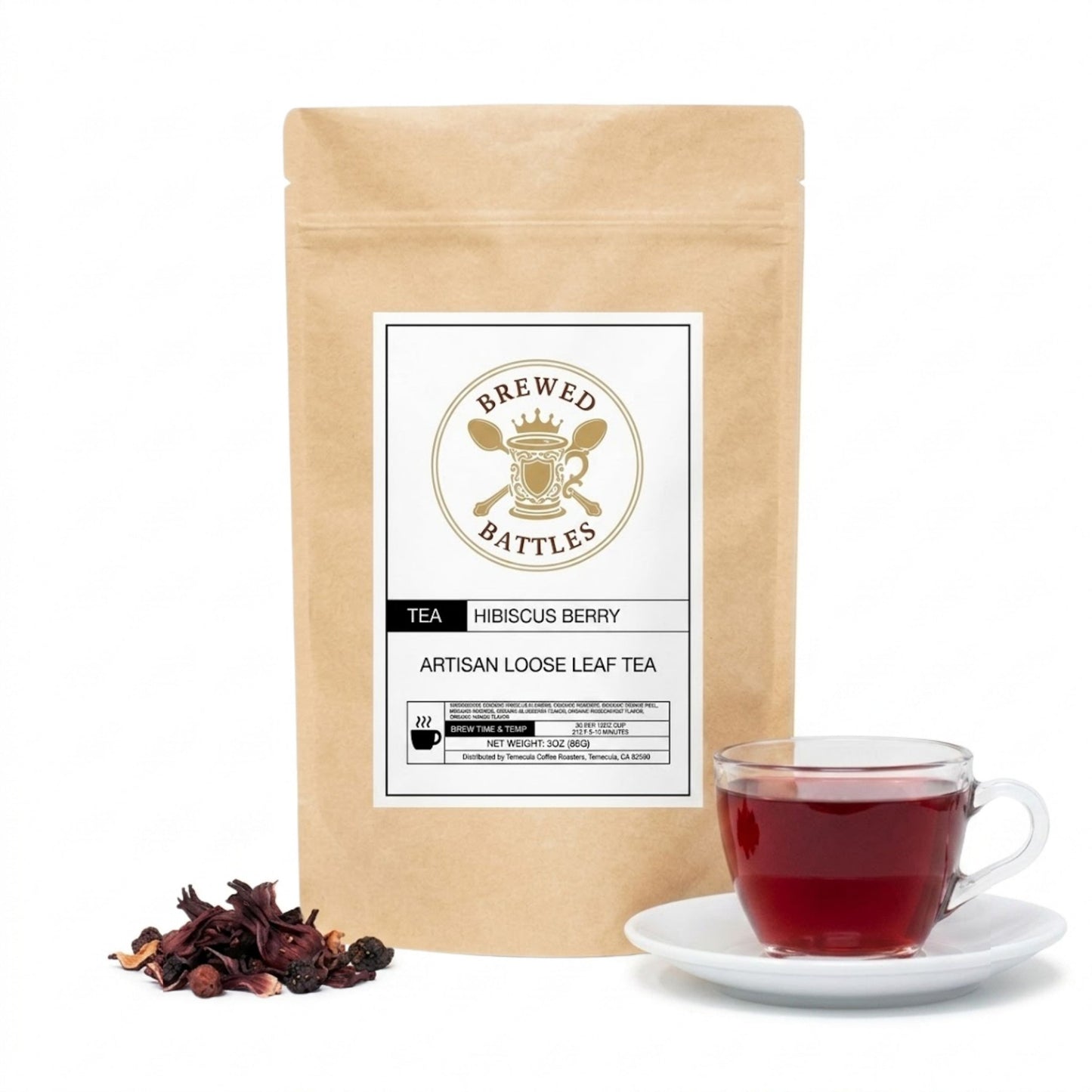 Hibiscus Berry Loose Leaf Tea | Organic Herbal Tea — Hibiscus Flowers, Rosehips, Blueberry & Passionfruit | Cold Brew & Hot Tea | Sweet & Fruity | 2oz Artisan Blend by Brewed Battles
