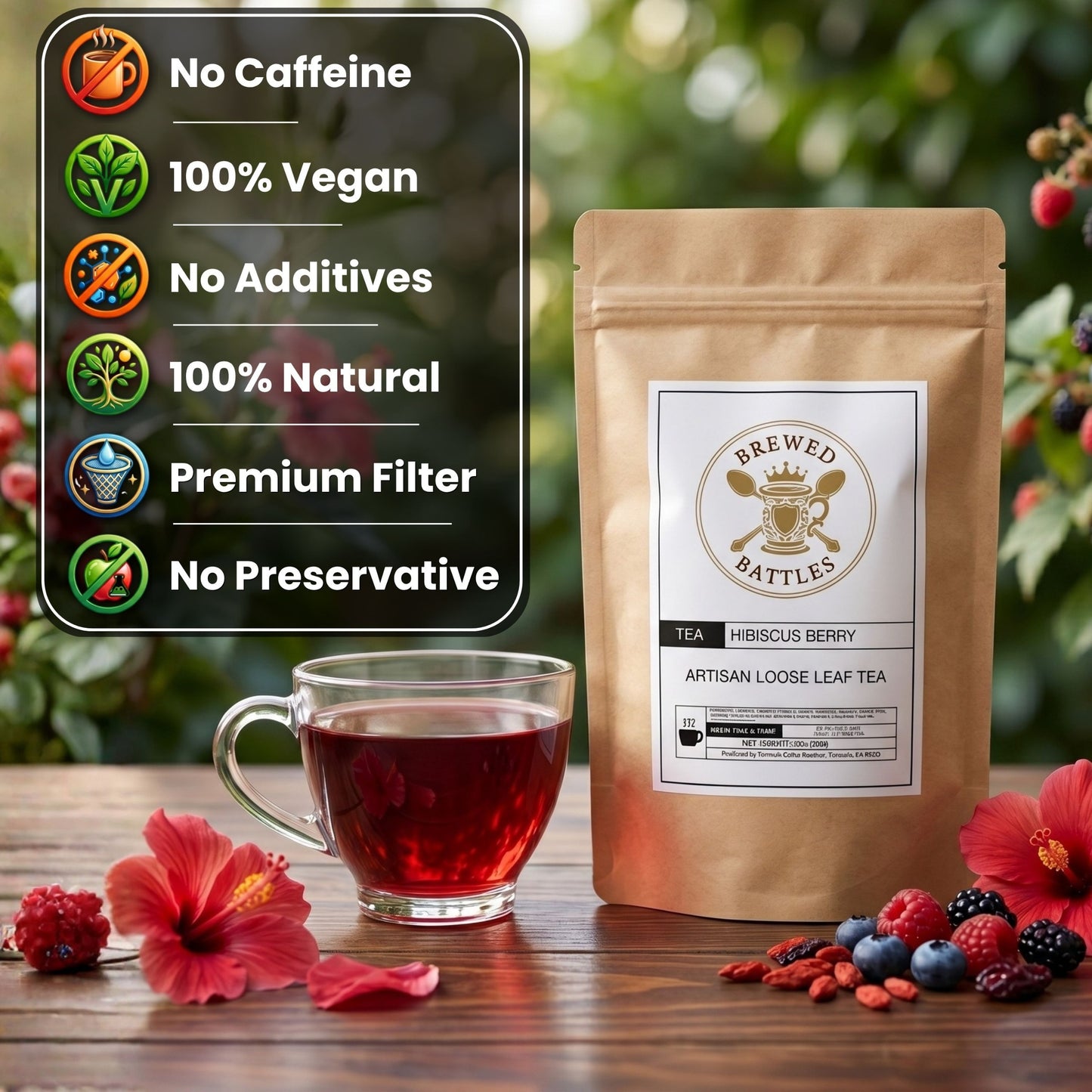 Hibiscus Berry Loose Leaf Tea | Organic Herbal Tea — Hibiscus Flowers, Rosehips, Blueberry & Passionfruit | Cold Brew & Hot Tea | Sweet & Fruity | 2oz Artisan Blend by Brewed Battles