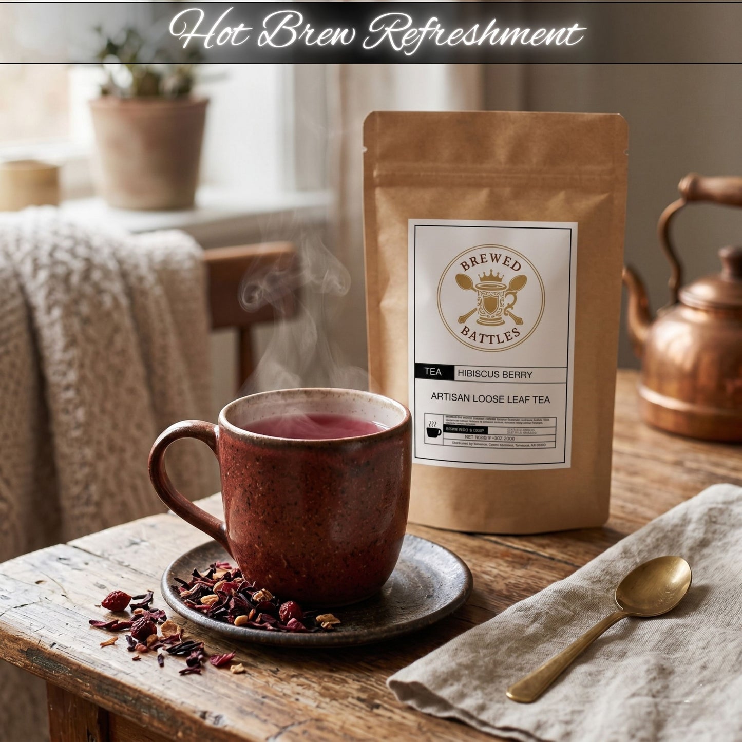 Hibiscus Berry Loose Leaf Tea | Organic Herbal Tea — Hibiscus Flowers, Rosehips, Blueberry & Passionfruit | Cold Brew & Hot Tea | Sweet & Fruity | 2oz Artisan Blend by Brewed Battles