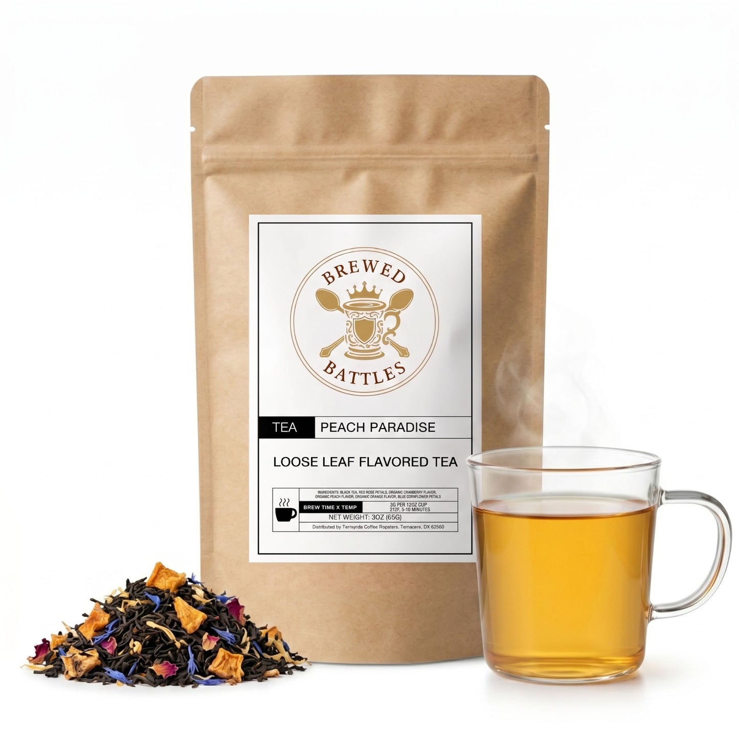Peach Paradise Loose Leaf Herbal Tea – Fruity Peach Cranberry Rose Tea | Caffeine Free Herbal Blend | Premium Sweet Peach Iced Tea | Brewed Battles | 3oz