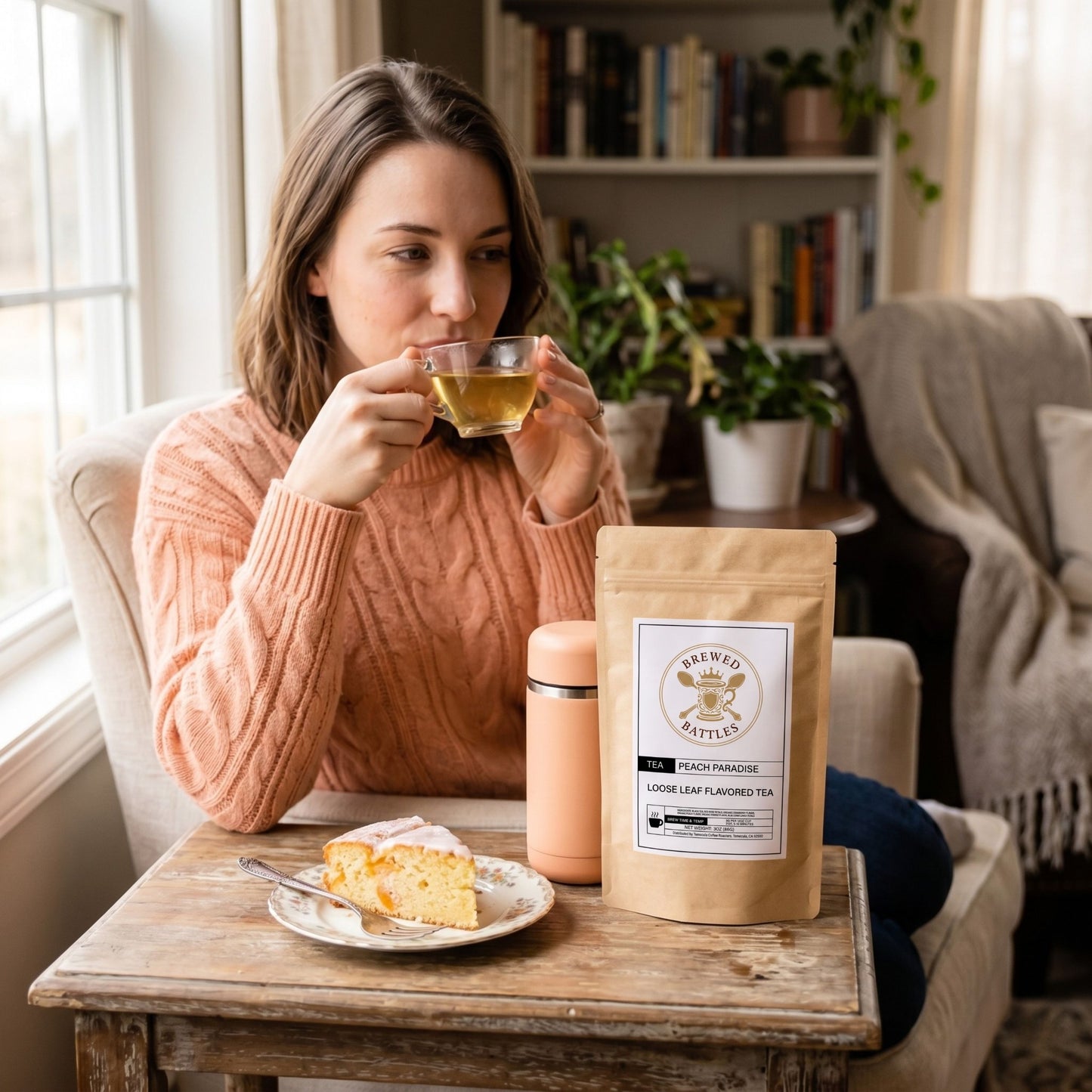 Peach Paradise Loose Leaf Herbal Tea – Fruity Peach Cranberry Rose Tea | Caffeine Free Herbal Blend | Premium Sweet Peach Iced Tea | Brewed Battles | 3oz