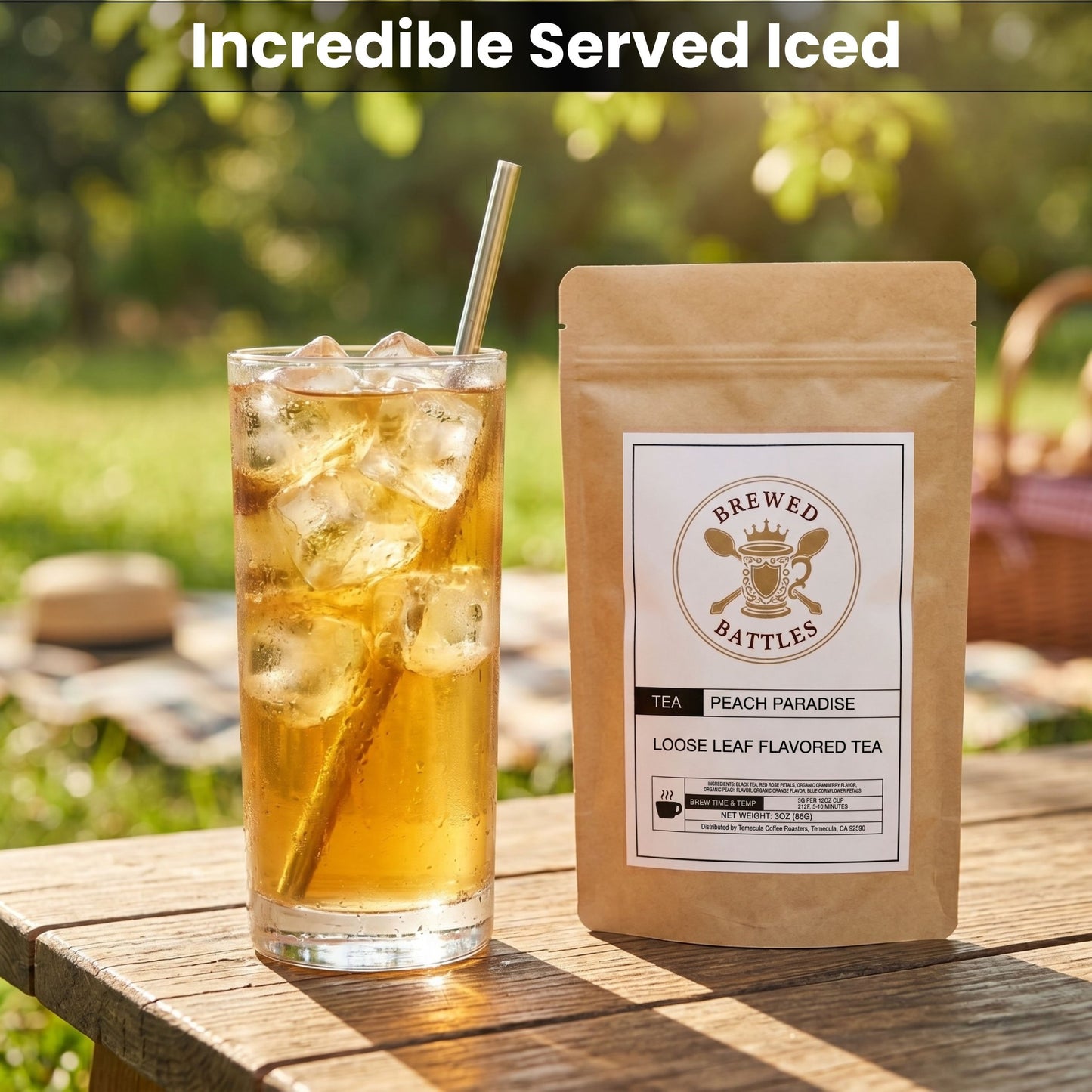 Peach Paradise Loose Leaf Herbal Tea – Fruity Peach Cranberry Rose Tea | Caffeine Free Herbal Blend | Premium Sweet Peach Iced Tea | Brewed Battles | 3oz