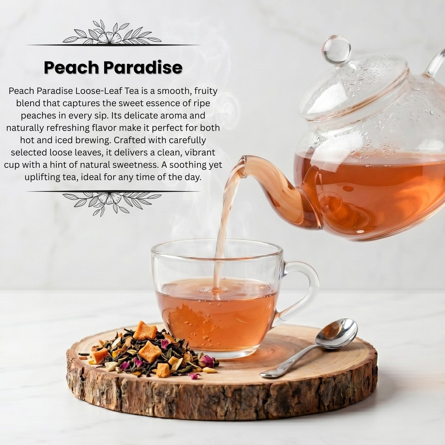 Peach Paradise Loose Leaf Herbal Tea – Fruity Peach Cranberry Rose Tea | Caffeine Free Herbal Blend | Premium Sweet Peach Iced Tea | Brewed Battles | 3oz