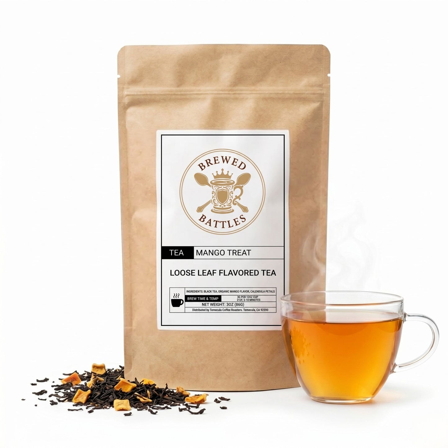 Mango Treat Loose Leaf Tea – Sweet Fruity Black Tea | Mango Flavored Tea Hot or Iced | Premium Mango Iced Tea Blend | Brewed Battles | 3oz