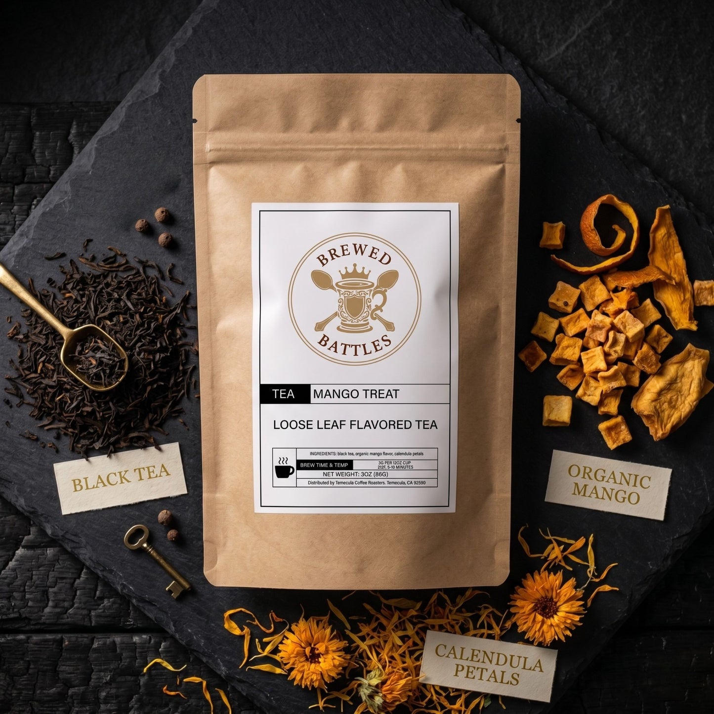 Mango Treat Loose Leaf Tea – Sweet Fruity Black Tea | Mango Flavored Tea Hot or Iced | Premium Mango Iced Tea Blend | Brewed Battles | 3oz