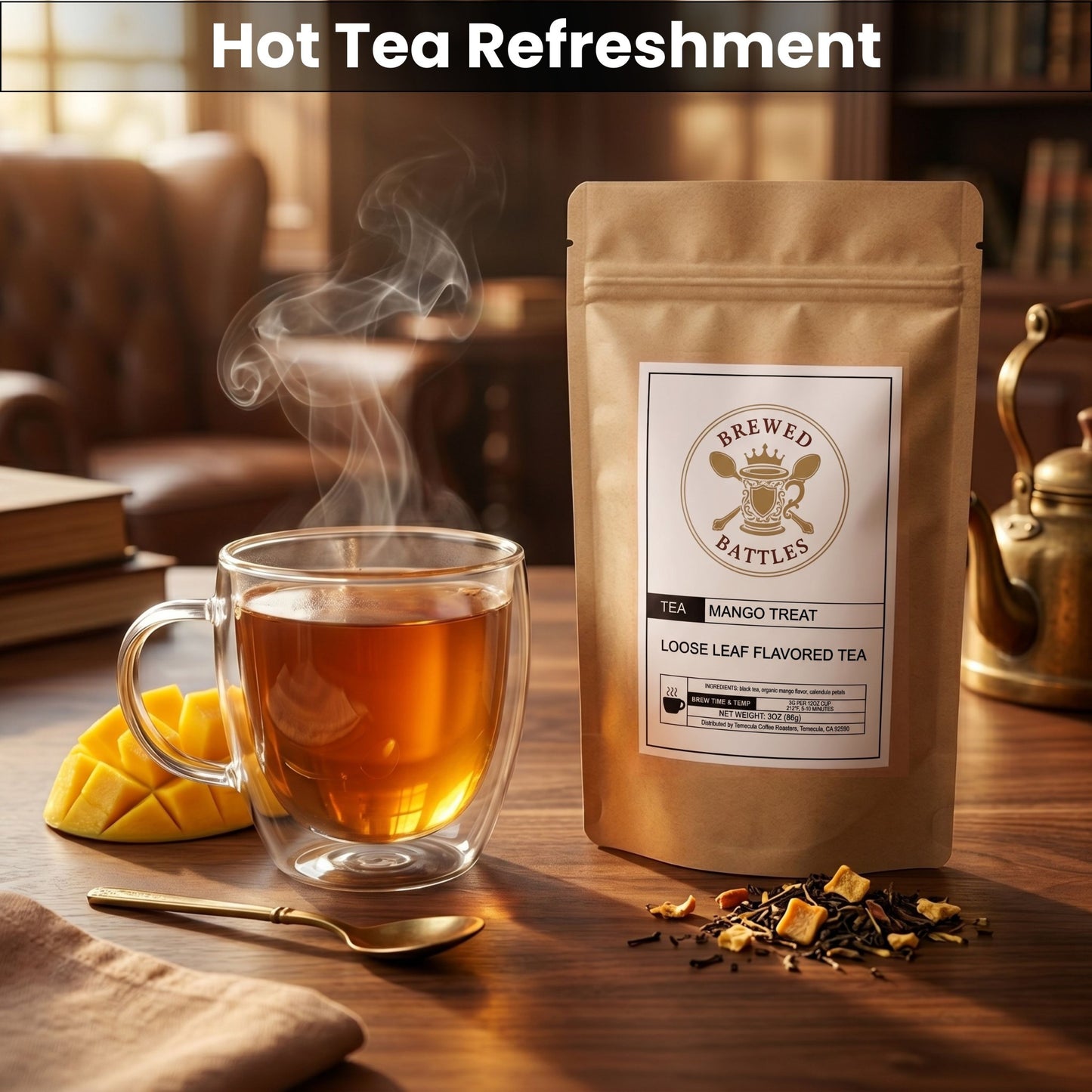 Mango Treat Loose Leaf Tea – Sweet Fruity Black Tea | Mango Flavored Tea Hot or Iced | Premium Mango Iced Tea Blend | Brewed Battles | 3oz