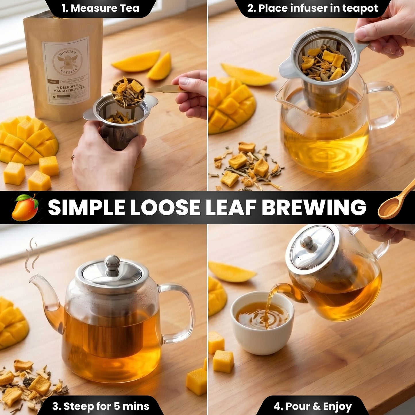 Mango Treat Loose Leaf Tea – Sweet Fruity Black Tea | Mango Flavored Tea Hot or Iced | Premium Mango Iced Tea Blend | Brewed Battles | 3oz
