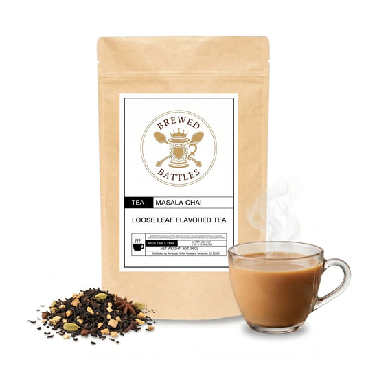 Brewed Battles Masala Chai Loose Leaf Tea | Organic Spiced Chai Tea | Bold Assam Black Tea with Ginger, Cardamom & Cloves | 3oz Loose Leaf Flavored Tea