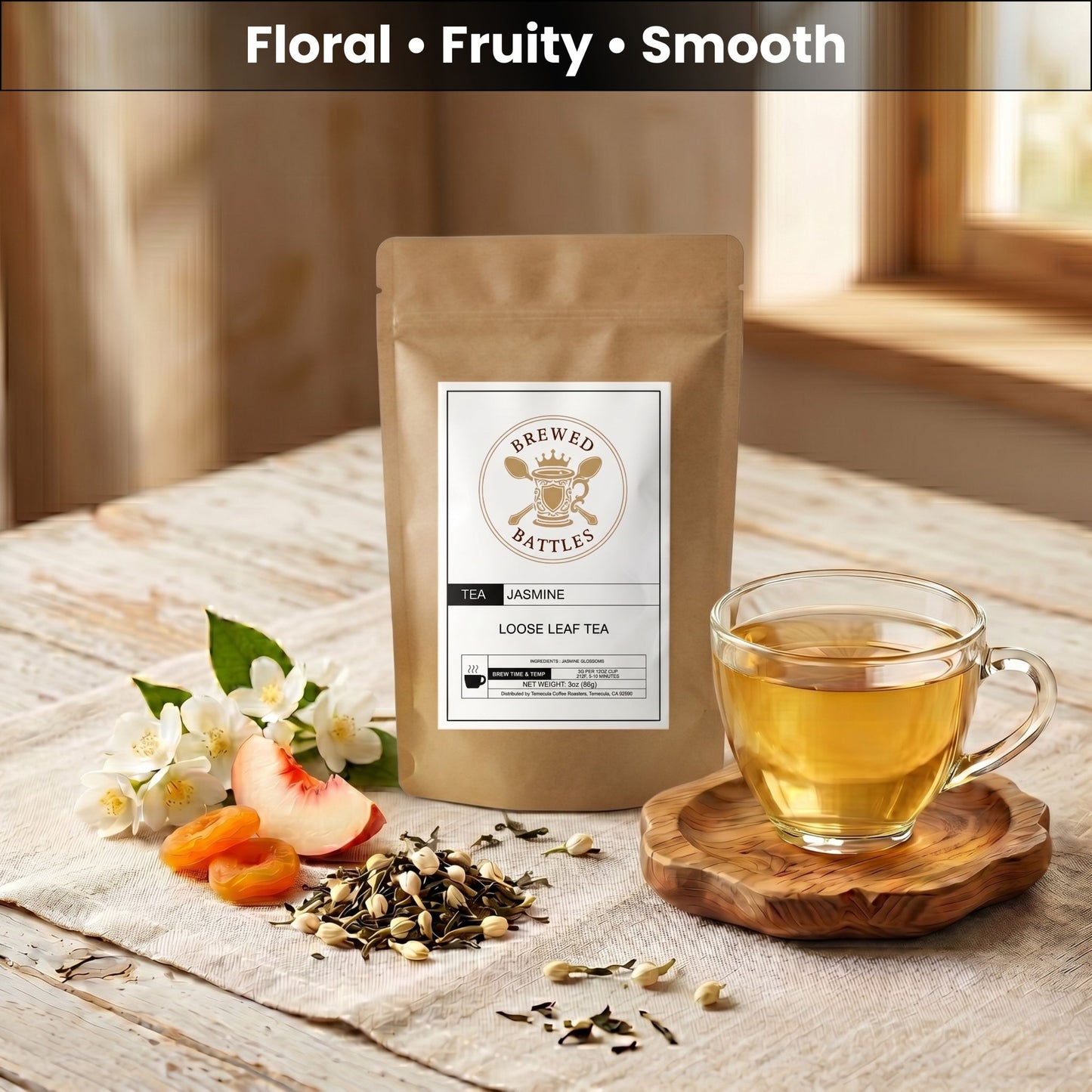 Jasmine Loose Leaf Tea | Premium Green Tea with Jasmine Blossoms | Brewed Battles | 3oz