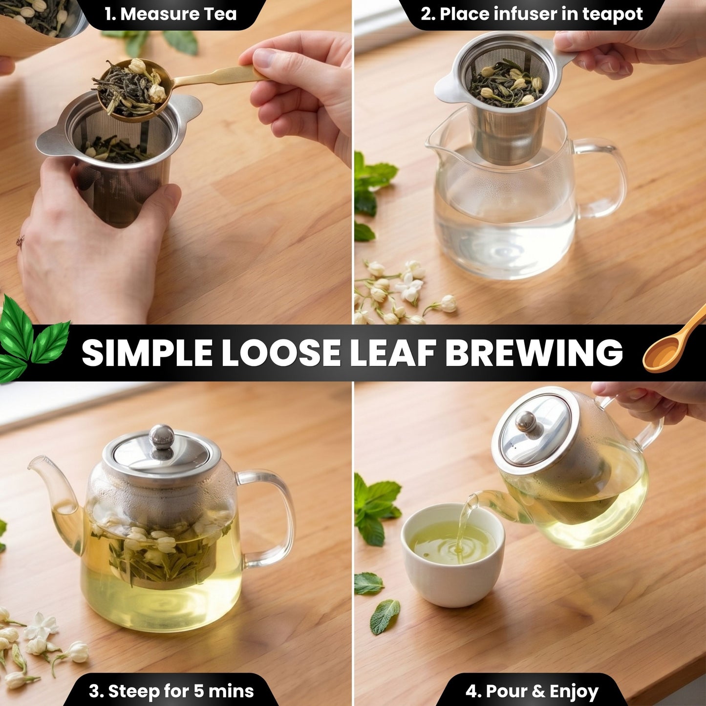 Jasmine Loose Leaf Tea | Premium Green Tea with Jasmine Blossoms | Brewed Battles | 3oz