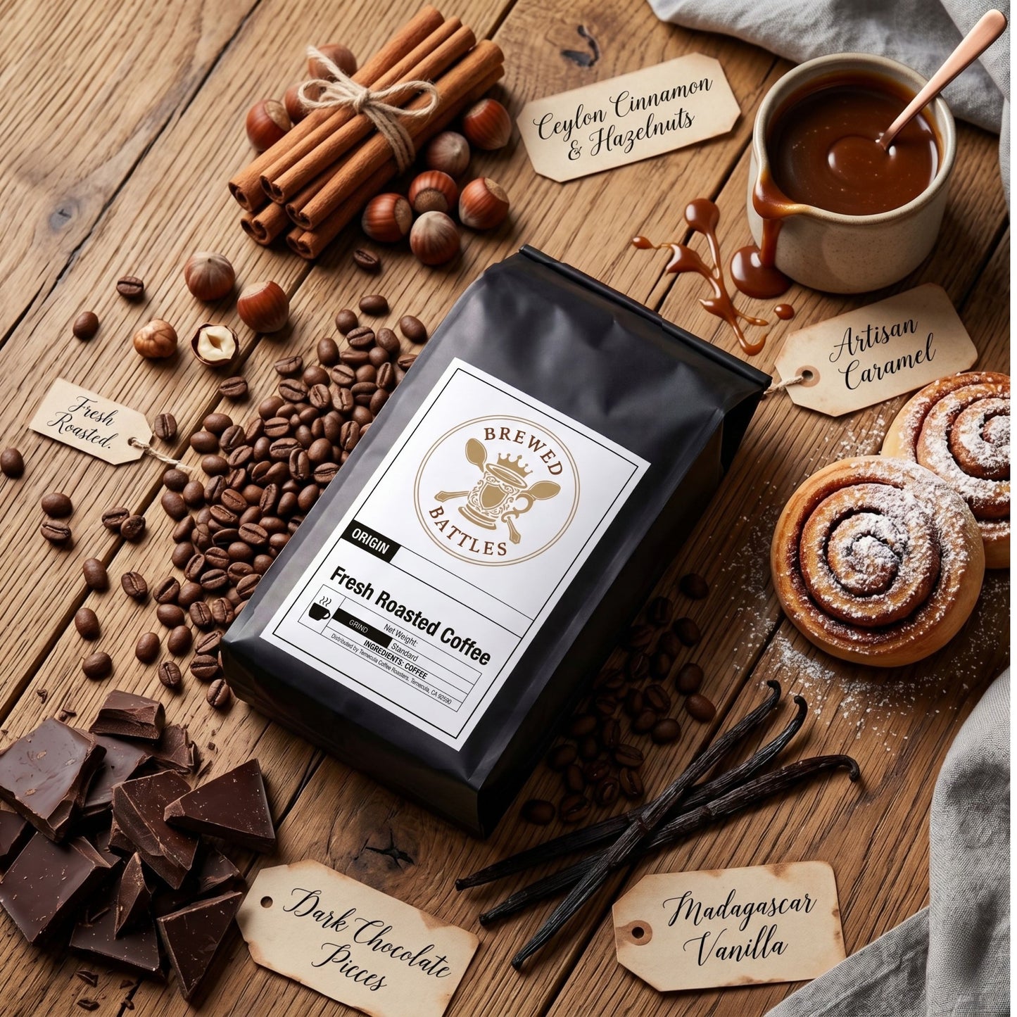 Flavored Coffee Sample Pack | 6 Variety Pack 2oz Bags | French Vanilla, Hazelnut, Caramel, Mocha, Cinnamon Roll & More | Fresh Small Batch Roasted Specialty Grade Arabica Coffee