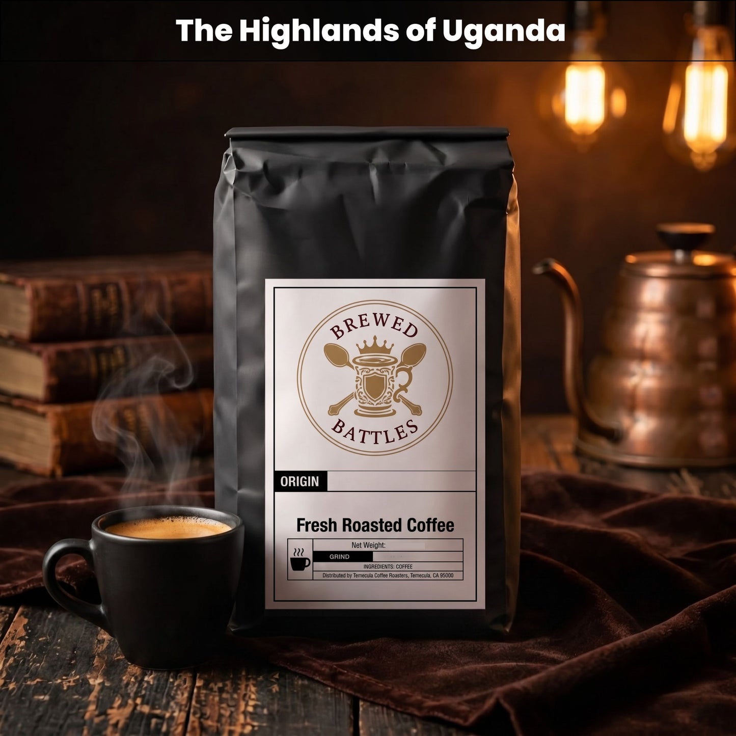 Brewed Battles Uganda Single Origin Fresh Roasted Coffee | Sipi Falls Region | Floral Chocolate Dark Fruit Notes | Fully Washed | Light Medium Roast | Whole Bean or Ground
