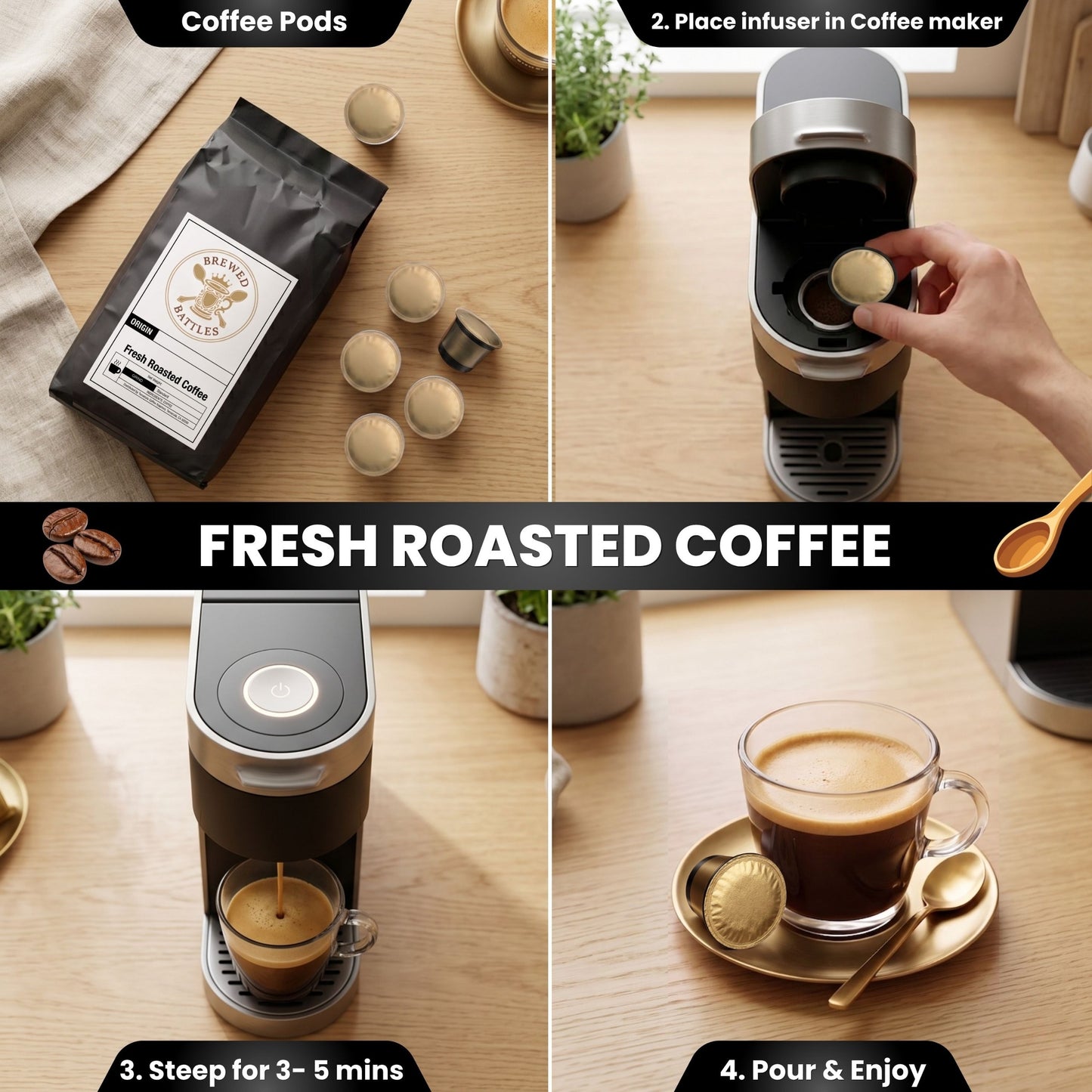 Bali Coffee Pods | Fresh Roasted Kintamani Single Origin | Medium Dark Roast | Dark Chocolate & Molasses | Compostable Coffee Capsules | Brewed Battles
