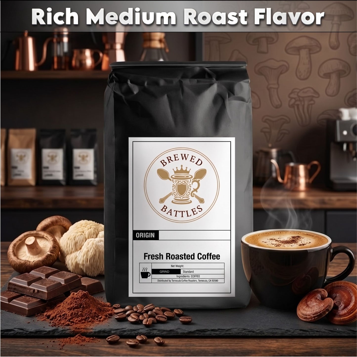 Coffee with Mushrooms – Medium Roast | Lion's Mane, Cordyceps & Reishi