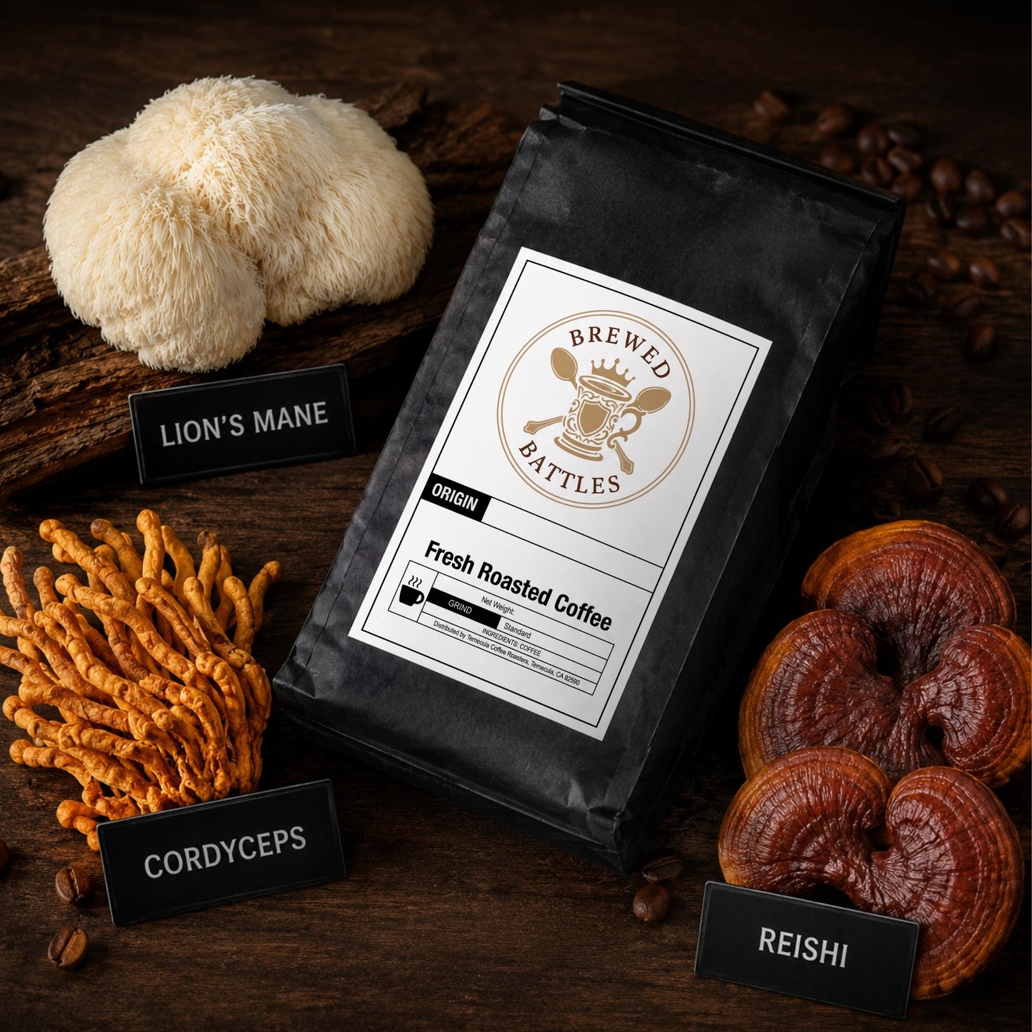 Coffee with Mushrooms – Medium Roast | Lion's Mane, Cordyceps & Reishi