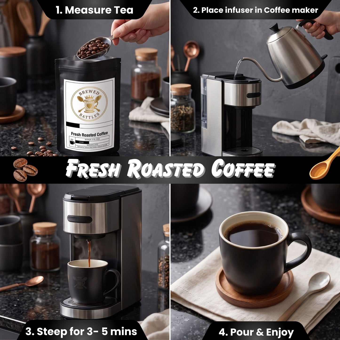 African Kahawa Blend | Medium Dark Roast Coffee | Complex African Single Origin Blend | Toffee, Caramel, Dark Chocolate, Green Apples, Red fruits, Cherries, Raisin & Black Currant — Brewed Battles Coffee