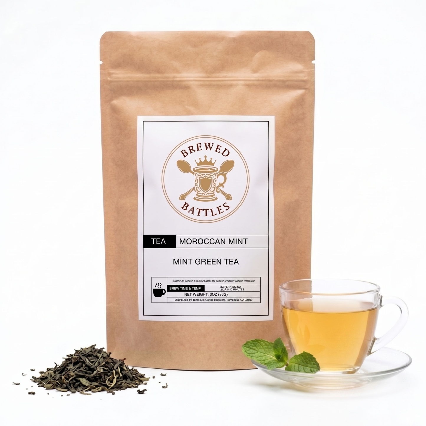 Moroccan Mint Green Tea Loose Leaf — Spearmint Gunpowder Blend | Refreshing Hot or Iced Mint Tea | Brewed Battles