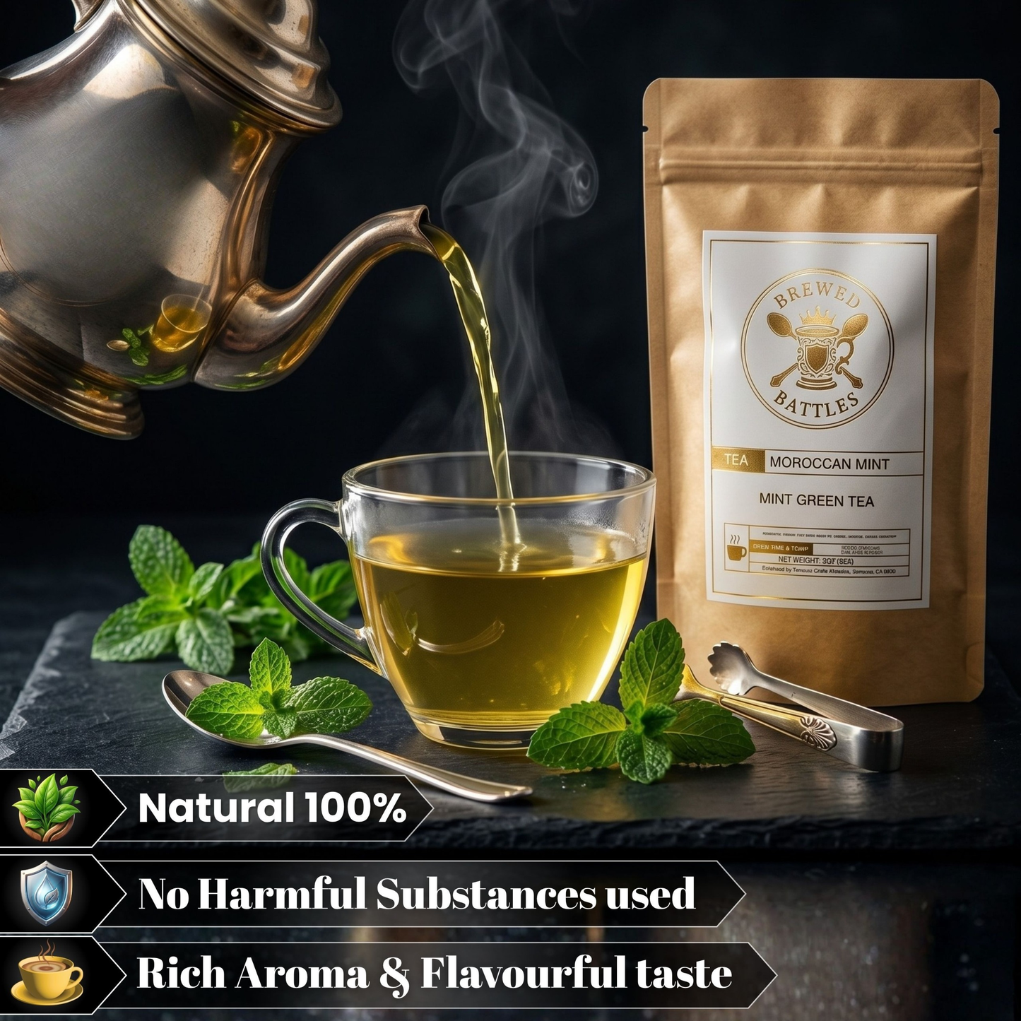 Moroccan Mint Green Tea Loose Leaf — Spearmint Gunpowder Blend | Refreshing Hot or Iced Mint Tea | Brewed Battles