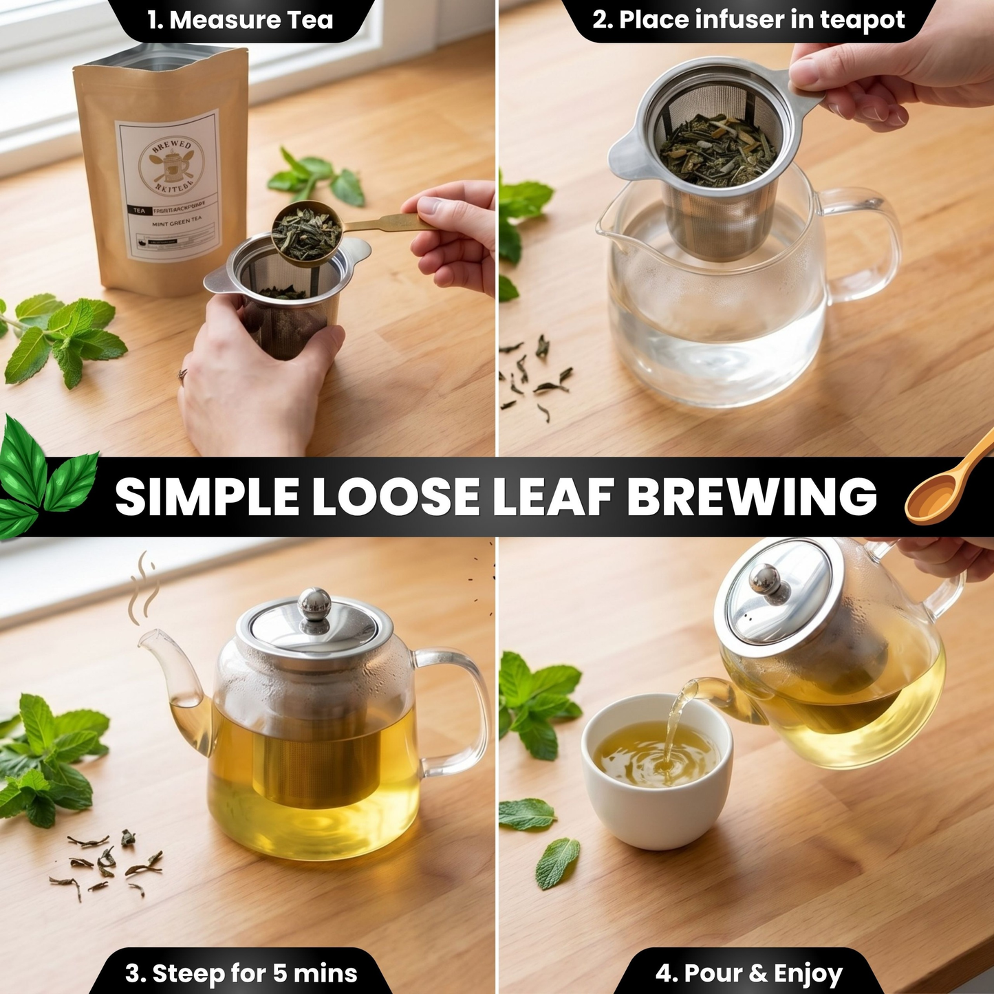 Moroccan Mint Green Tea Loose Leaf — Spearmint Gunpowder Blend | Refreshing Hot or Iced Mint Tea | Brewed Battles