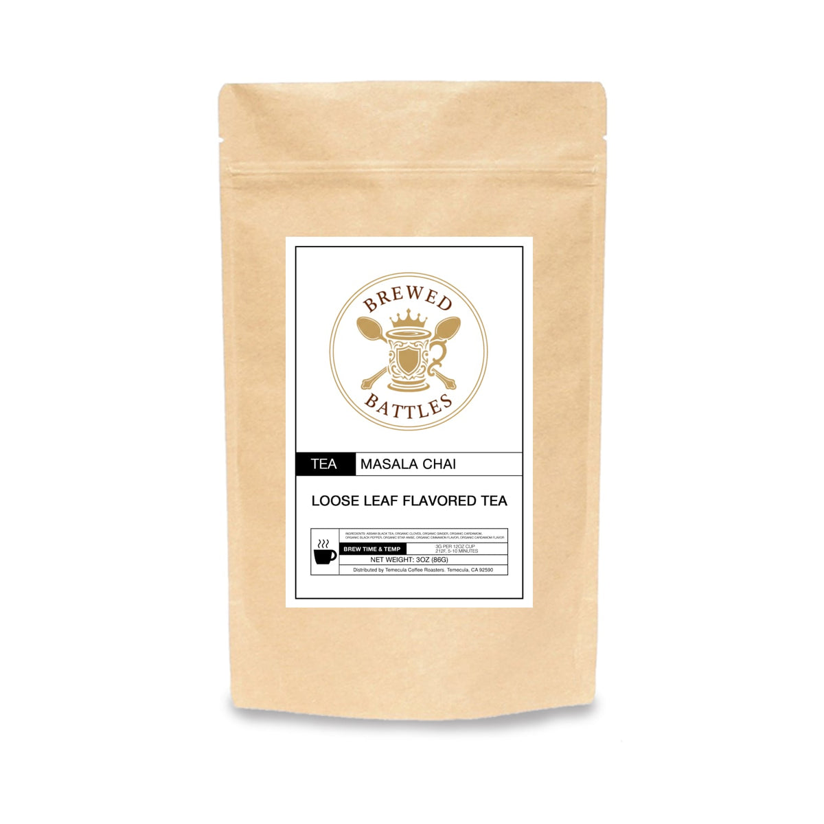Brewed Battles Masala Chai Loose Leaf Tea | Organic Spiced Chai Tea | Bold Assam Black Tea with Ginger, Cardamom & Cloves | 3oz Loose Leaf Flavored Tea